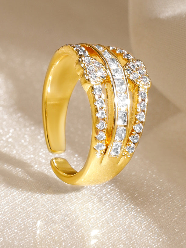 American Diamond Zirconia Gold Heart Ring