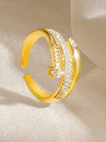 Rubans Voguish 18K Gold-Plated White Cubic Zirconia Studded Sleek Adjustable Finger Ring
