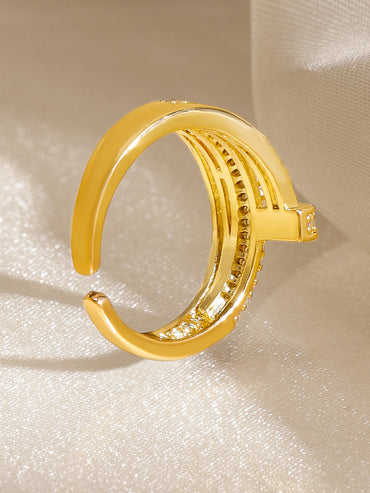 Rubans Voguish 18K Gold-Plated White Cubic Zirconia Studded Sleek Adjustable Finger Ring