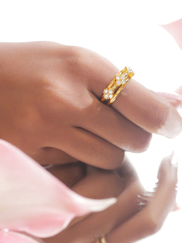 Flower American Diamond Zirconia Adjustable Ring