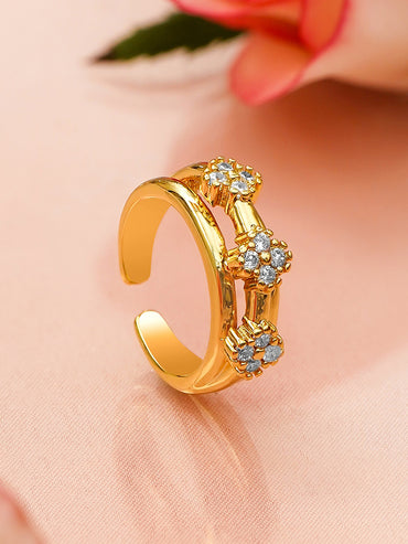 Flower American Diamond Zirconia Adjustable Ring