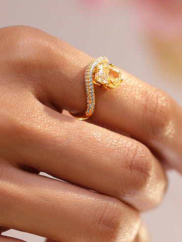 Yellow Studded American Diamond Zirconia Gold Ring