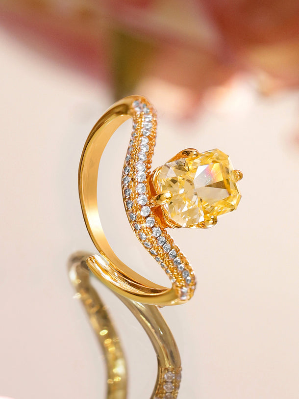 Yellow Studded American Diamond Zirconia Gold Ring