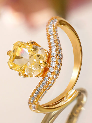 Yellow Studded American Diamond Zirconia Gold Ring