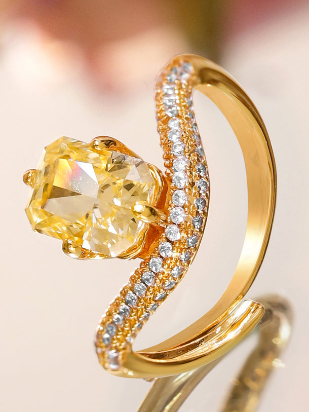 Yellow Studded American Diamond Zirconia Gold Ring