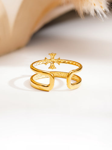 Demi Fine Cross Charm Open Ring