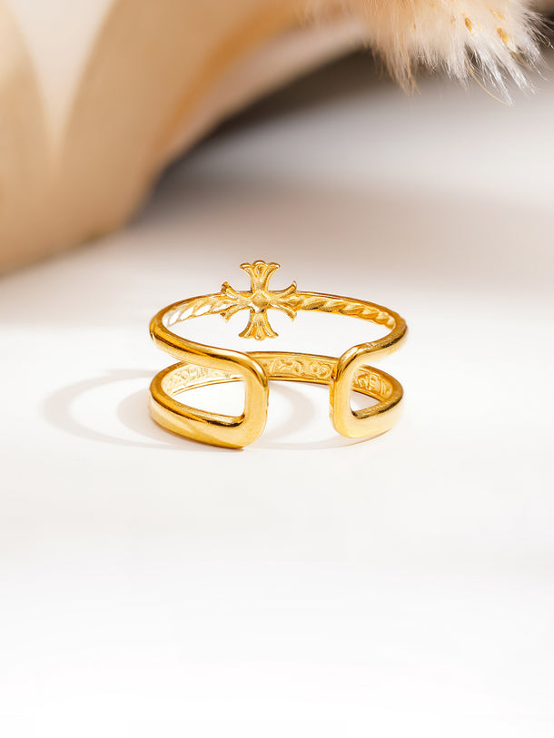 Demi Fine Cross Charm Open Ring