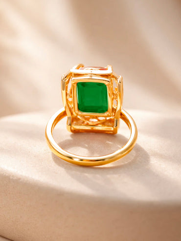 18K Gold Plated Emerald Crystal Halo Adjustable Ring | Anti Tarnish