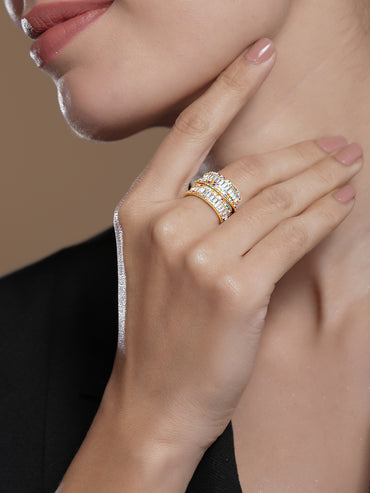 Multicolor American Diamond Zirconia Gold Ring
