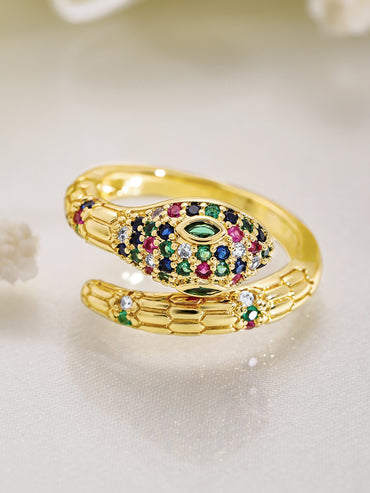 Multicolor American Diamond Zirconia Gold Snake Ring
