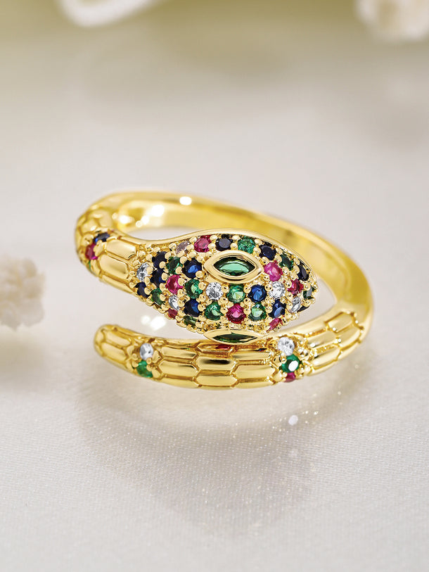 Multicolor American Diamond Zirconia Gold Snake Ring