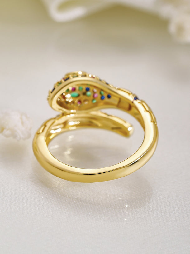 Multicolor American Diamond Zirconia Gold Snake Ring