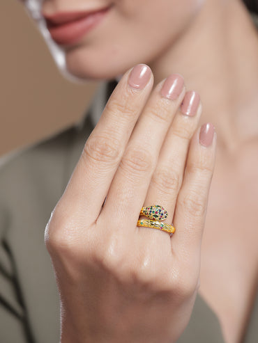 Multicolor American Diamond Zirconia Gold Snake Ring