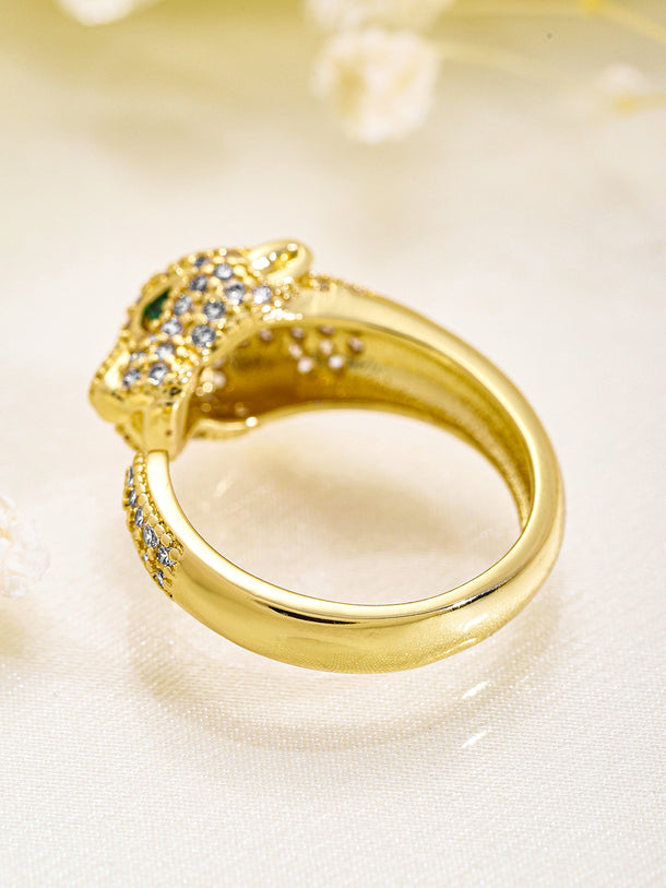 Gold American Diamond Zirconia Panther Ring