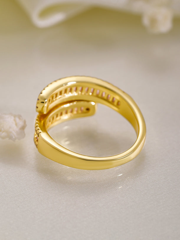 Gold American Diamond Zirconia Pink Studded Ring