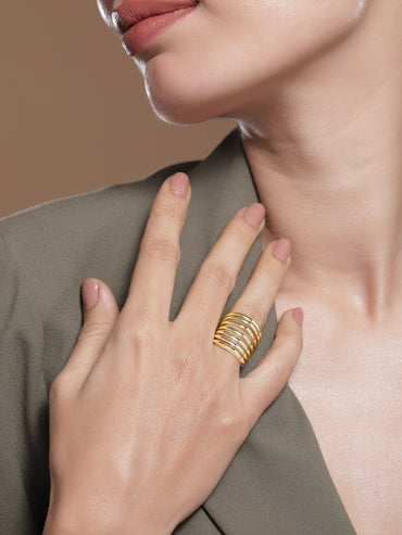 Rubans Valentine  18KT Gold Plated Bold & Fashionable Multi-Band Adjustable Finger Ring