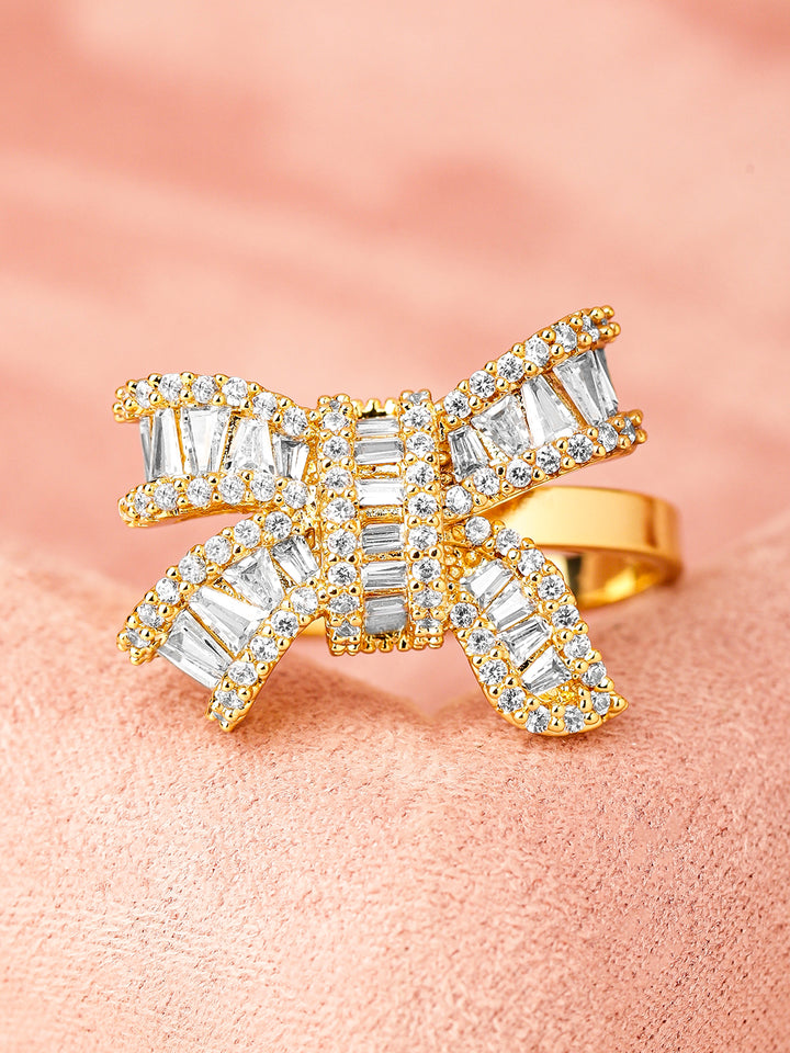 Baguette Studded Bow Ring
