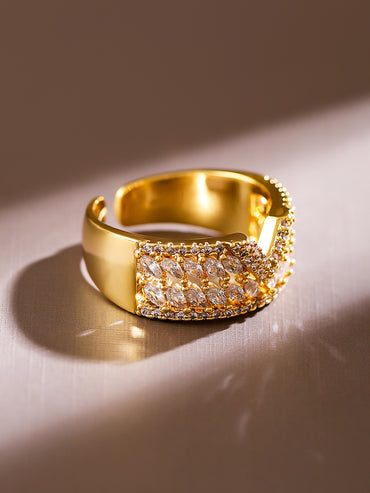 American Diamond Zirconia V-Cut Gold Ring