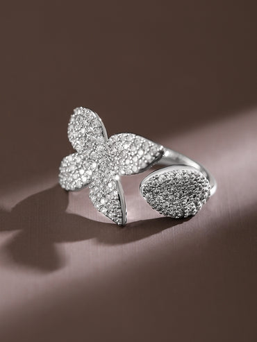 American Diamond Zirconia Floral Motif Ring