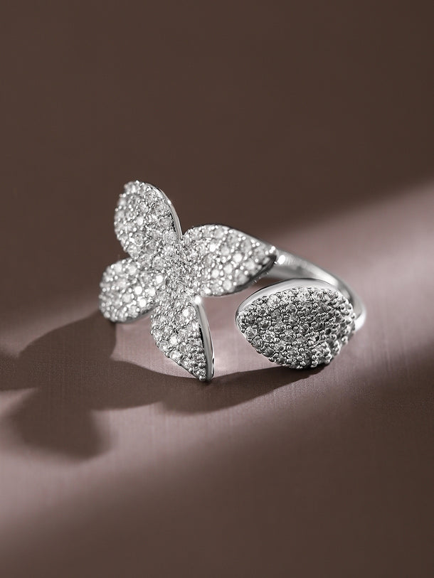 American Diamond Zirconia Floral Motif Ring
