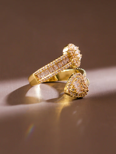Gold American Diamond Zirconia Heart Design Ring