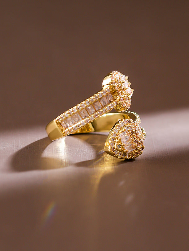 Gold American Diamond Zirconia Heart Design Ring