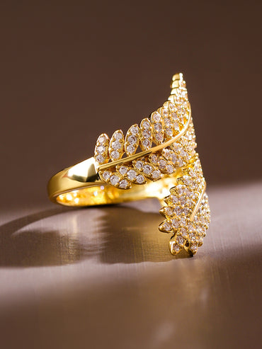 American Diamond Zirconia Leaf Design Gold Ring