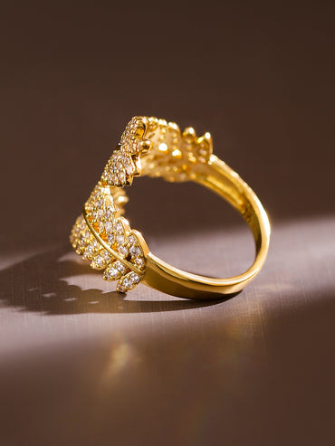 American Diamond Zirconia Leaf Design Gold Ring