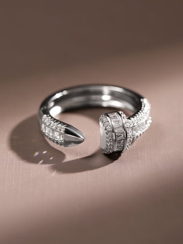 Rubans Rhodium Plated White Cubic Zirconia Studded Demi Fine Openable Adjustable Ring