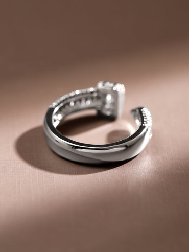 Rubans Rhodium Plated White Cubic Zirconia Studded Demi Fine Openable Adjustable Ring
