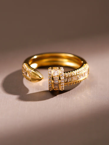 American Diamond Zirconia Abstract Gold  Ring