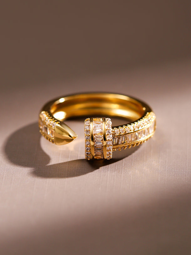 American Diamond Zirconia Abstract Gold  Ring