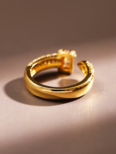 American Diamond Zirconia Abstract Gold  Ring