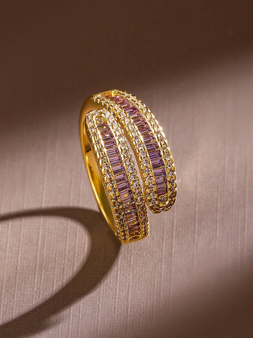 Purple American Diamond Zirconia Gold Ring