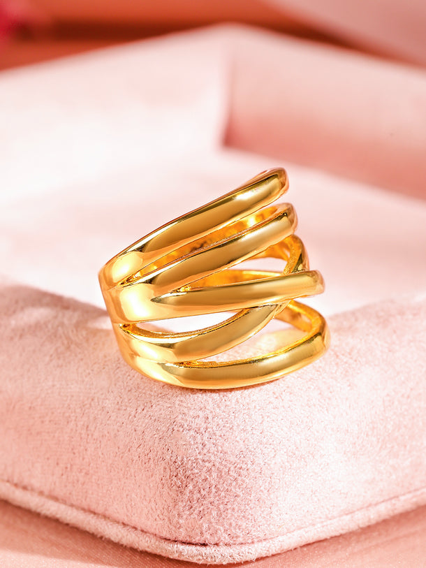 Rubans 18K Gold-Plated Adjustable Criss-Cross Statement Ring for Women