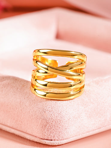 Rubans 18K Gold-Plated Adjustable Criss-Cross Statement Ring for Women