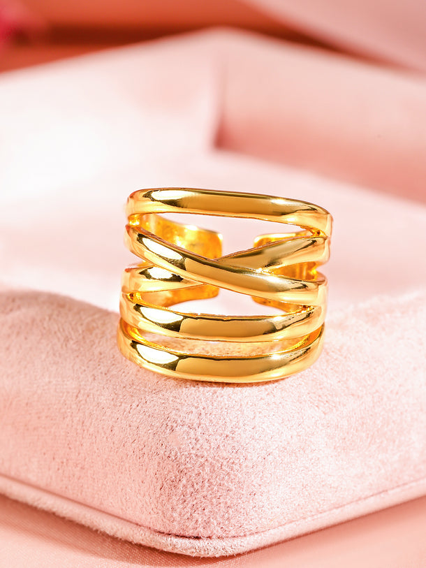 Rubans 18K Gold-Plated Adjustable Criss-Cross Statement Ring for Women