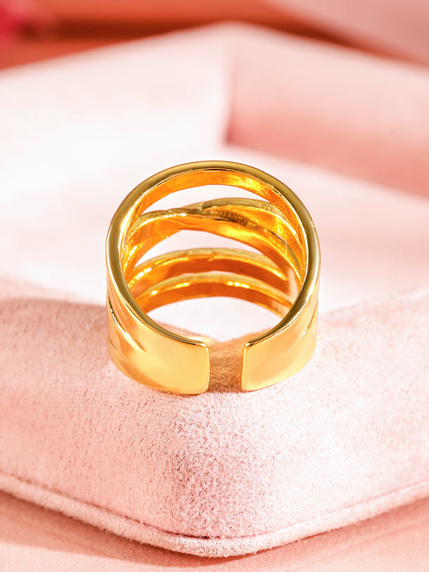 Rubans 18K Gold-Plated Adjustable Criss-Cross Statement Ring for Women