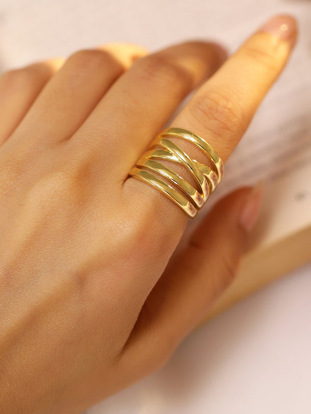 Rubans 18K Gold-Plated Adjustable Criss-Cross Statement Ring for Women