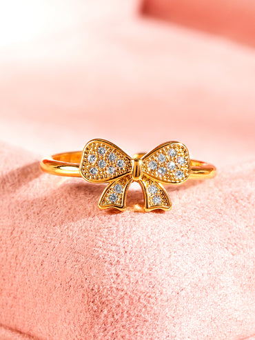 American Diamond Zirconia Bow Motif Gold Ring