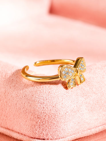 American Diamond Zirconia Bow Motif Gold Ring