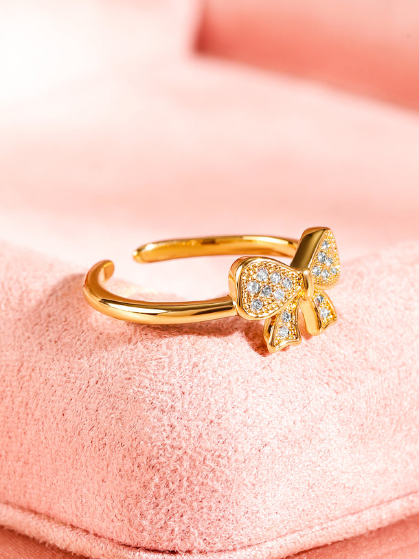 American Diamond Zirconia Bow Motif Gold Ring