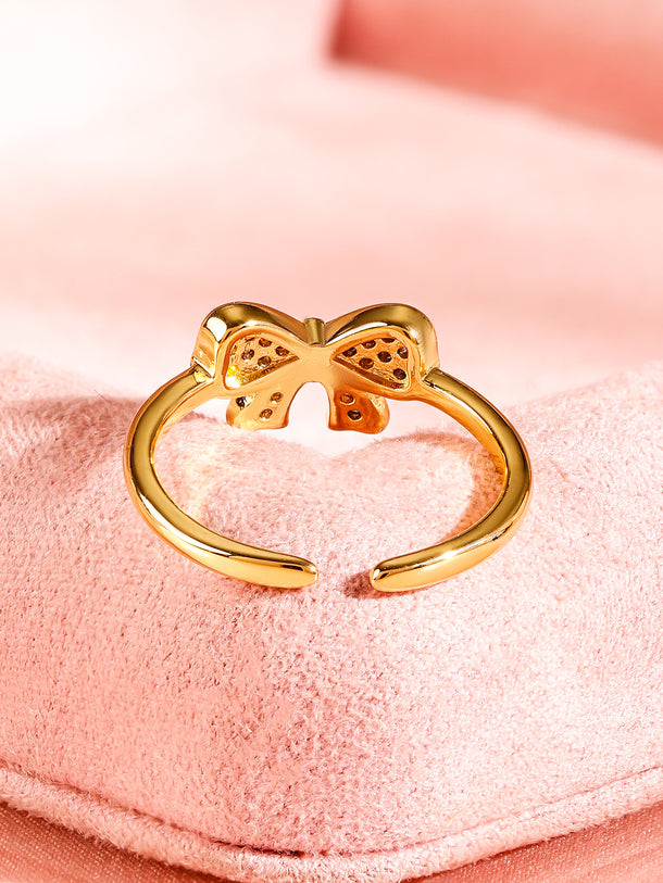 American Diamond Zirconia Bow Motif Gold Ring