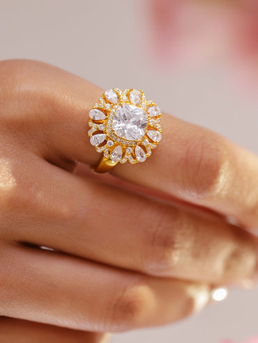 American Diamond Zirconia Gold Toned Ring