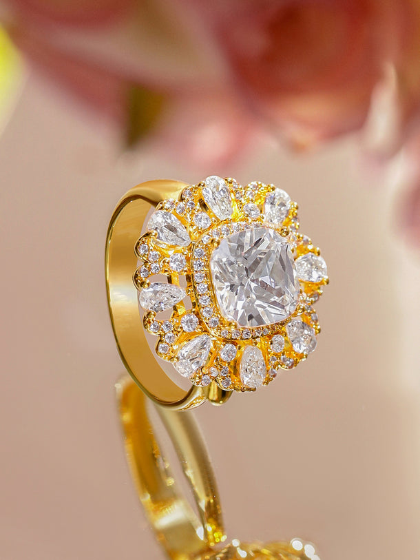 American Diamond Zirconia Gold Toned Ring