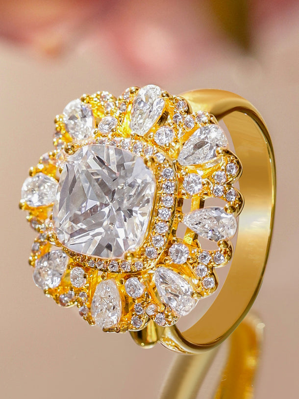 American Diamond Zirconia Gold Toned Ring