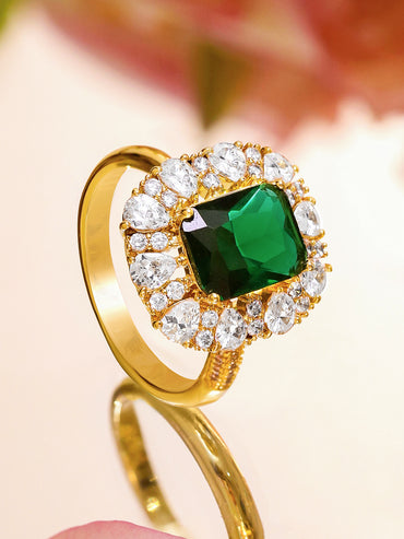 Emerald Studded Gold Toned Ring