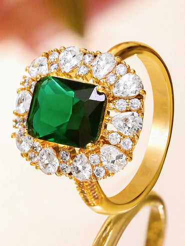 Emerald Studded Gold Toned Ring