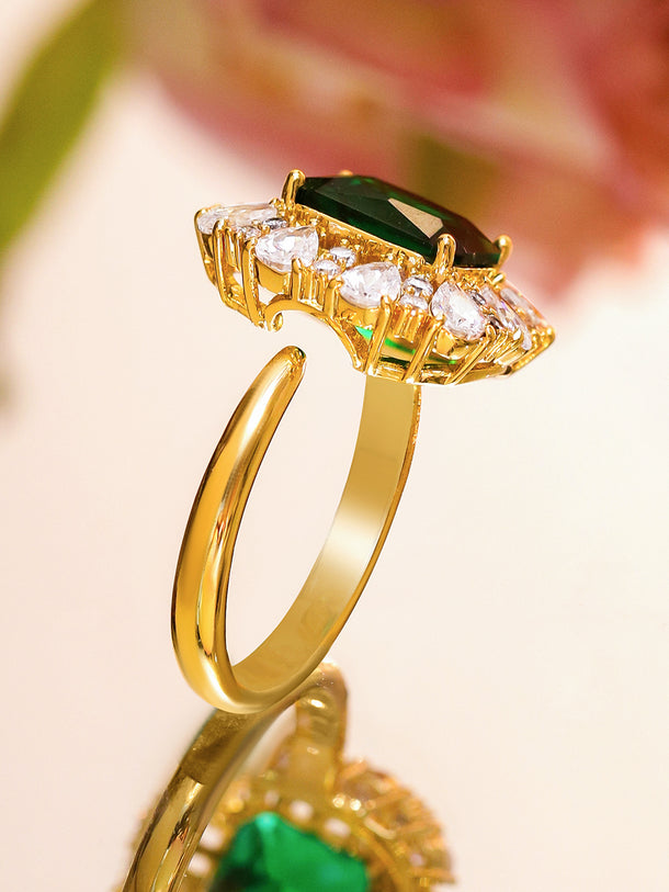 Emerald Studded Gold Toned Ring