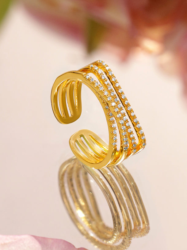 American Diamond Zirconia Multi-Layered Gold Ring